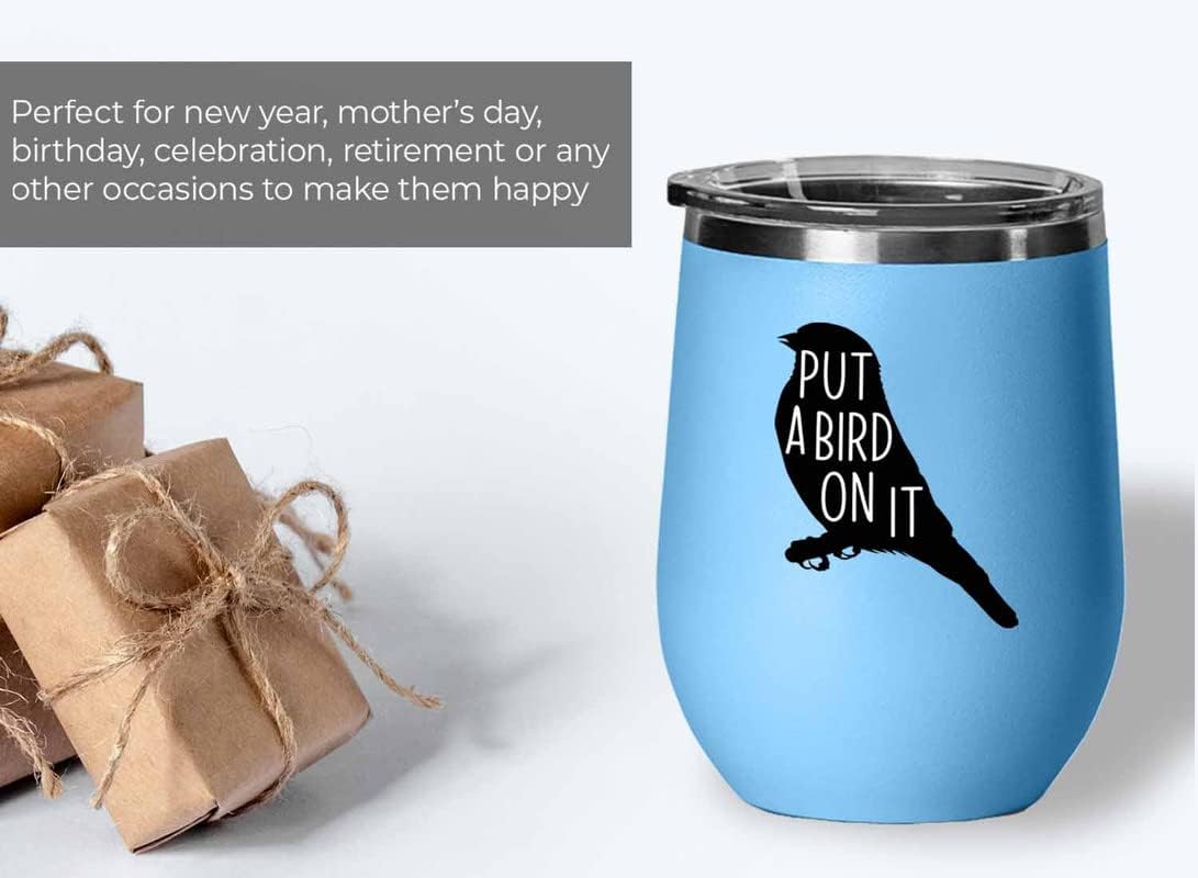 Bird Lover Blue Edition Wine Tumbler 12oz - Put a bird on it - Hummingbird Nest Cage Parrot Dad Gardening Outdoor Birdwatcher Feeder