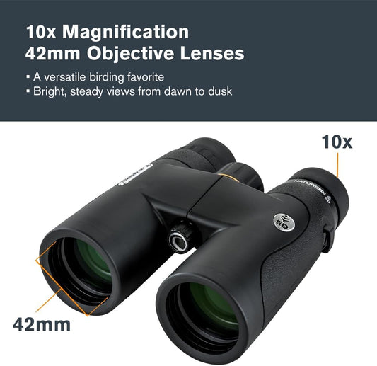 Celestron–Nature DX ED 10x42 Premium Binoculars –Extra-Low Dispersion Objective Lenses –Outdoor and Birding Binocular–Fully Multi-Coated with BaK-4 Prisms–Rubber Armored – Fog & Waterproof Binoculars
