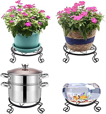 Flower Pot Stand Heavy Duty 2 Pack Planter Holder Indoor Outdoor Home & Garden Decor(Black)