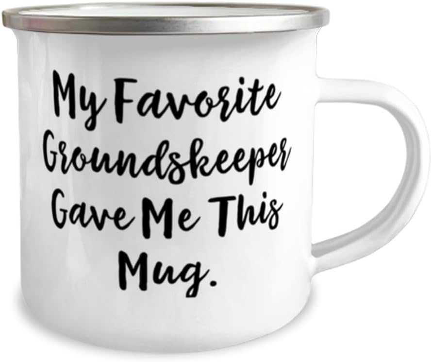 Brilliant Groundskeeper Gifts, My Favorite Groundskeeper Gave, Joke Birthday 12oz Camper Mug Gifts For Friends From Colleagues, Gift for gardener, Gift for lawn care worker, Gift for landscaper, Gift