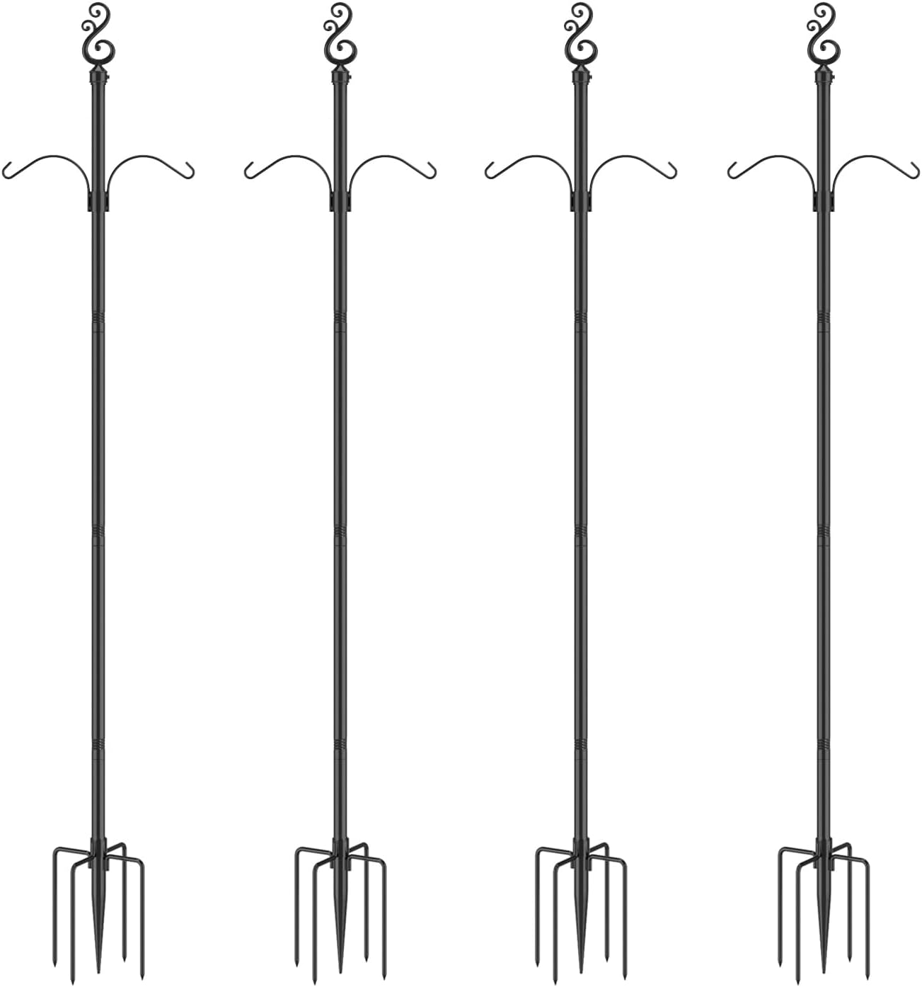 10 Ft Height 1 Inch Diameter String Light Poles StringLight Stand with Hooks Metal Poles for Outside Patio Yard Garden Backyard (10Ft Pole with Hooks, 4)