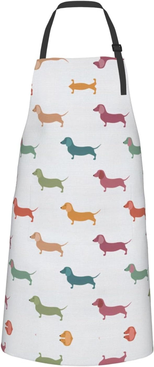 Cute Dachshound Dogs Print 28x33 In Adult Kitchen Apron with Pockets Versatile Chef Smock for Cooking Baking