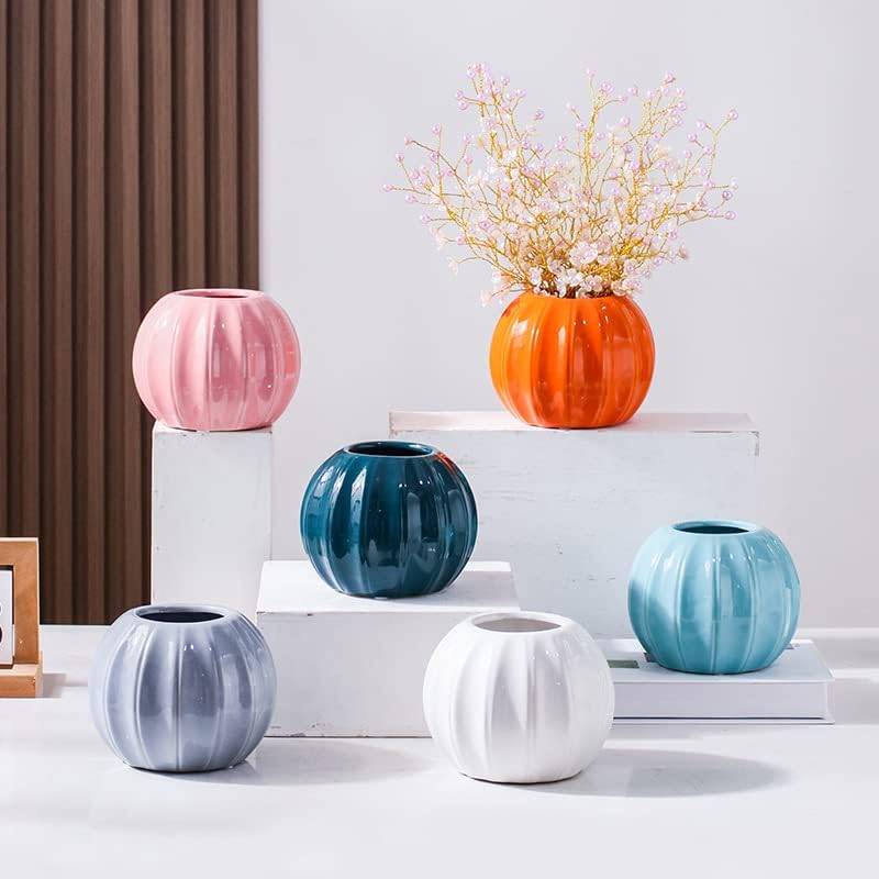 WAIT FLY Creative Pumpkin Shape Ceramic Vase for Flower Dry Flower Hydroponic Planter Decorative Vase for Home Room Office Party Wedding-Orange