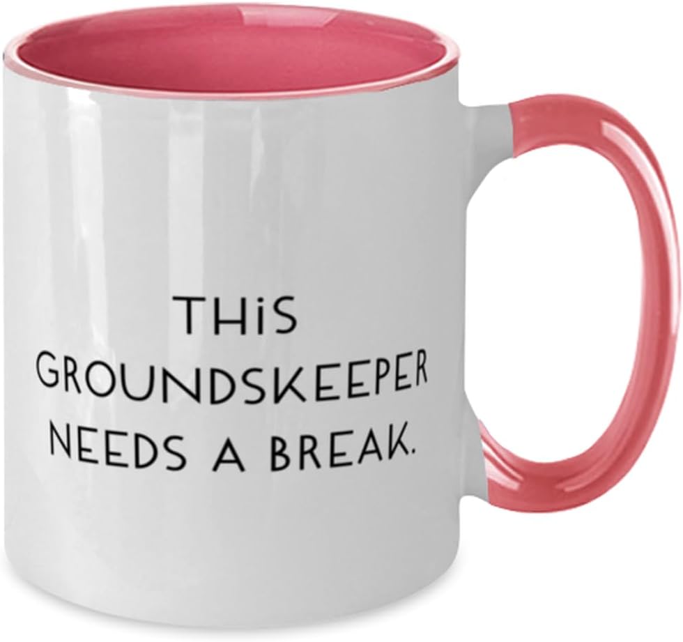 Beautiful Groundskeeper Gifts, This Groundskeeper Needs a Break, Cool Birthday Two Tone 11oz Mug For Colleagues From Friends, Landscaping, Lawn care, Garden, Horticulture, Groundskeeping