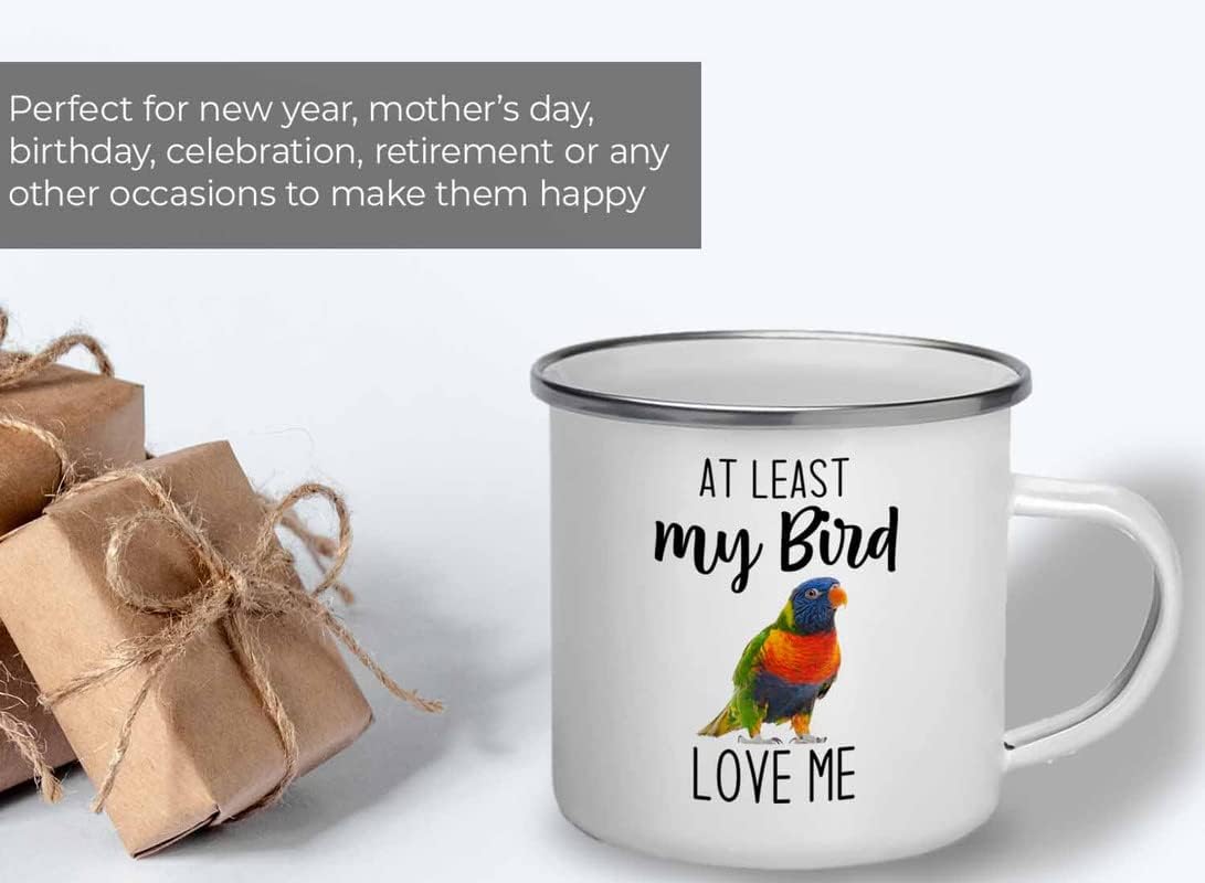 Bird Lover Camper Mug 12oz - Bird loves me - Hummingbird Nest Cage Parrot Dad Gardening Outdoor Birdwatcher Feeder