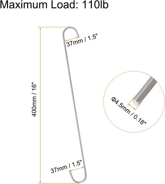 HARFINGTON 4pcs Long S Hooks 16 Inch Extra Long Metal S-Shaped Hanging Hooks High Manganese Steel S Hanger Storage Organizing Tool for Kitchen Garden Bathroom Garage Closet, Silver