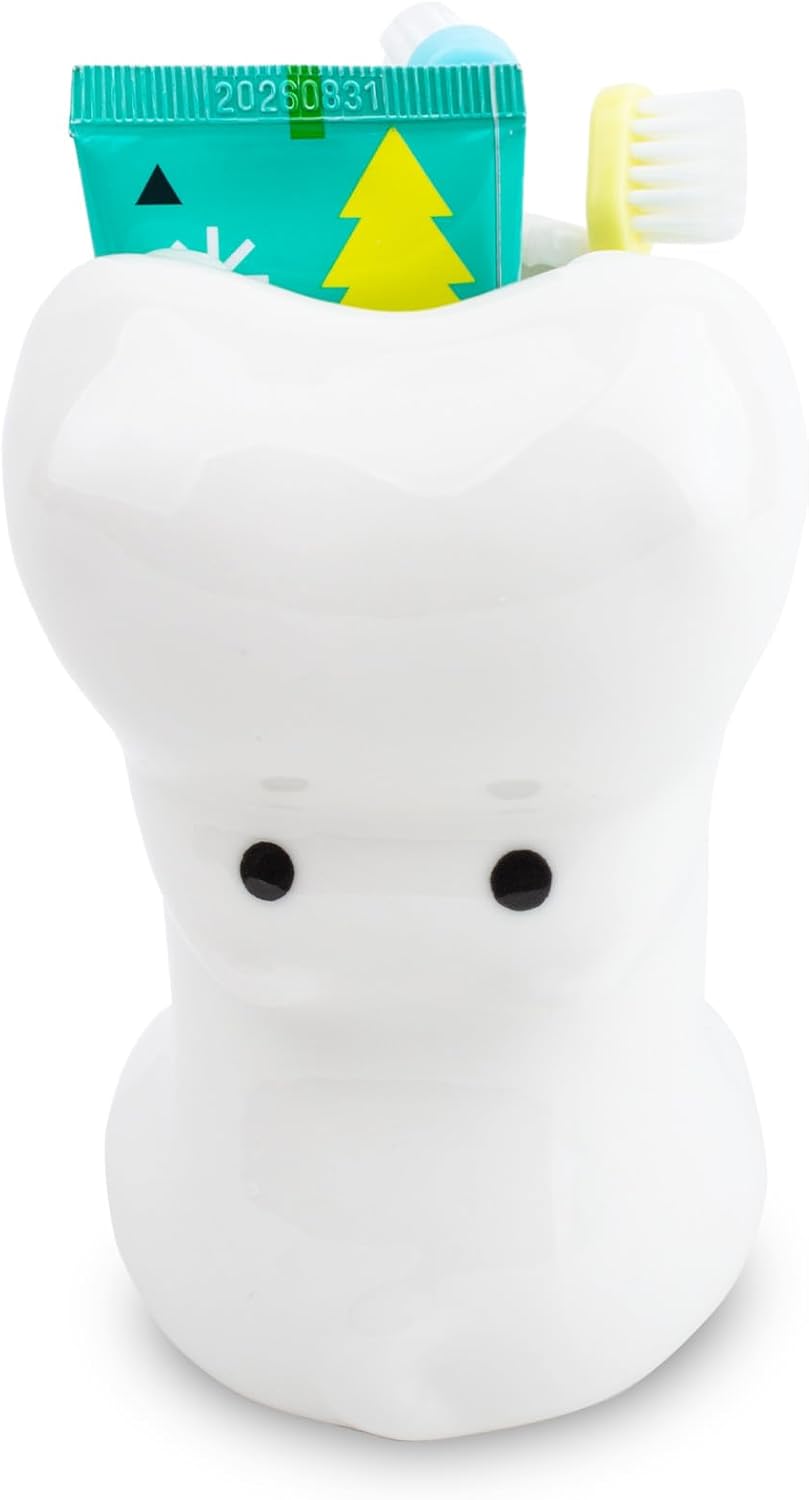 FlidRunest Kids Hippo Toothbrush Holder, Cute Hippo Pen Pencil Holder, White Ceramic Succulent Planter Pots for Home Office Decoration Desk Organization, Set of 1