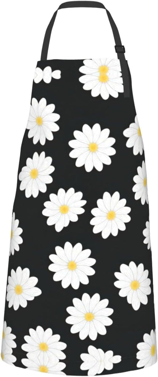 White Daisy 2 Print Laundry apron 28x33 In Waterproof Kitchen Apron with Pockets for Cooking Baking