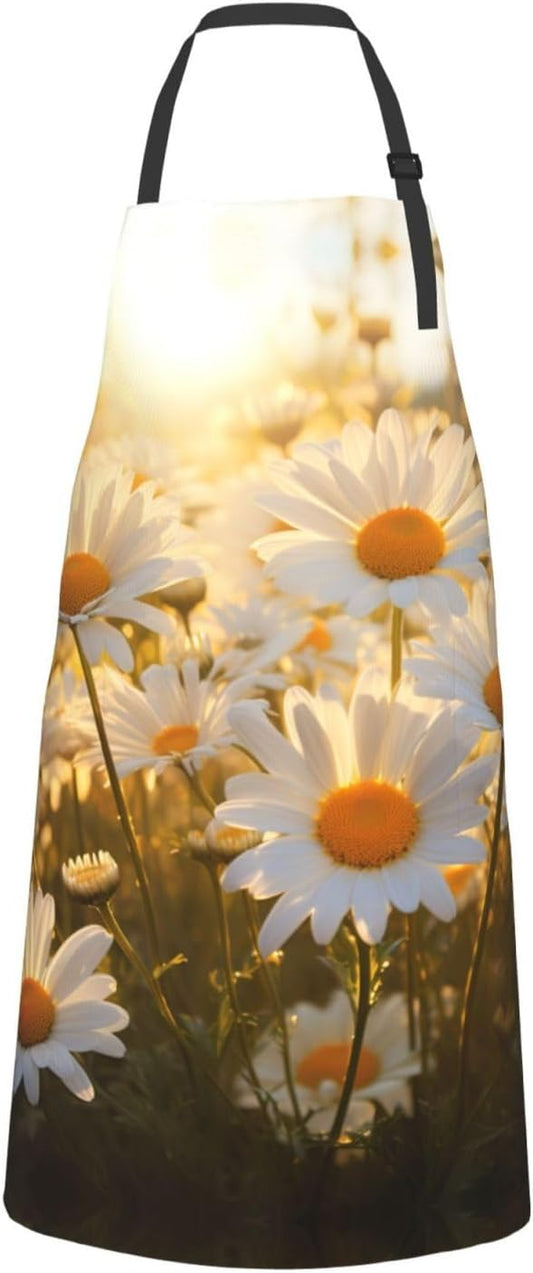 Daisy Flower print Waterproof apron with pocket adjustable cooking apron for adult kitchen bibs to bake