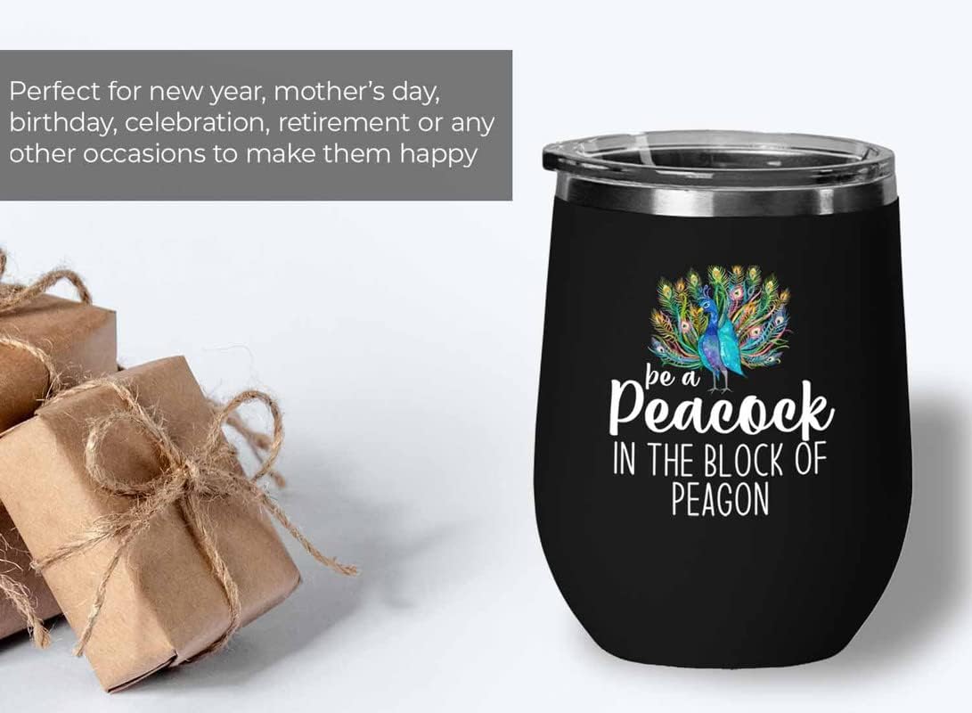 Bird Lover Black Edition Wine Tumbler 12oz - Peacock block pgeons - Hummingbird Nest Cage Parrot Dad Gardening Outdoor Birdwatcher Feeder