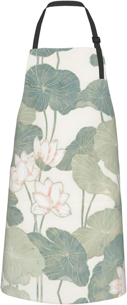 Black Lily Pads print Waterproof apron with pocket adjustable cooking apron for adult kitchen bibs to bake