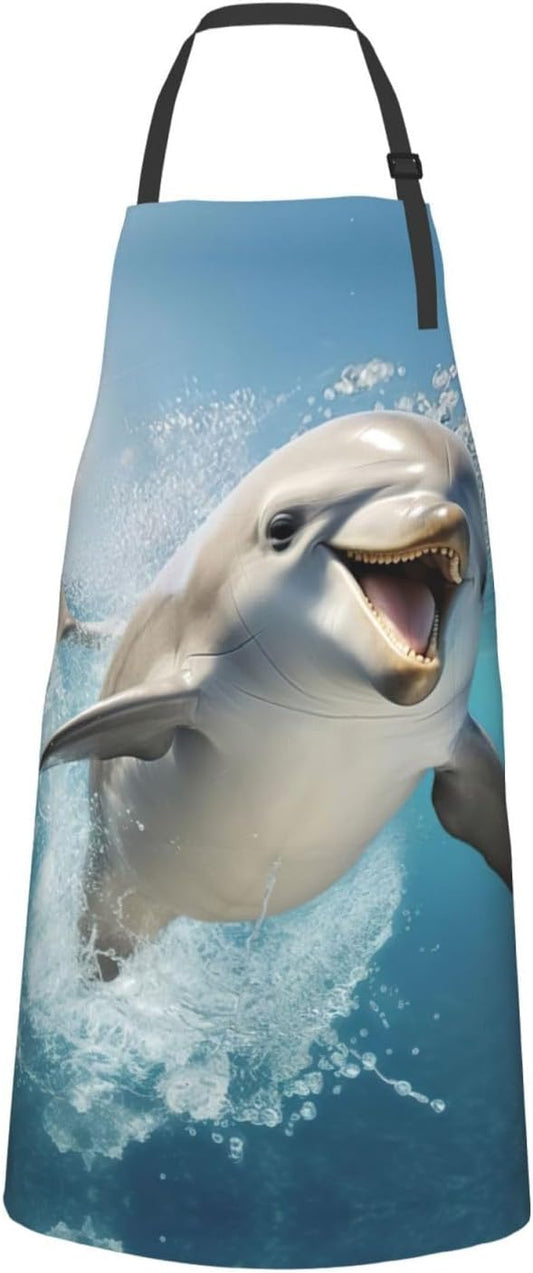 Funny Animal Dolphin print Waterproof chef's apron with pocket apron for kitchen cooking baking barbecue and gardening