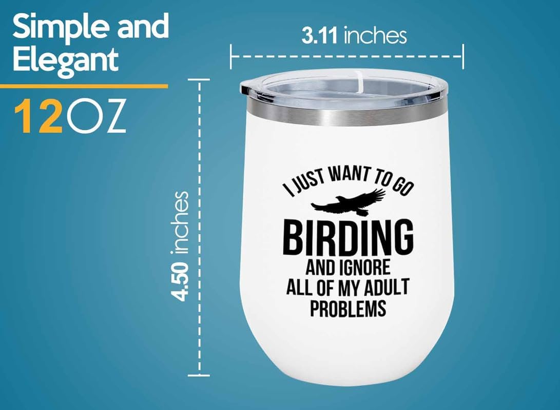 Birding White Edition Wine Tumbler 12oz - Go birding - Bird Feeder Bac