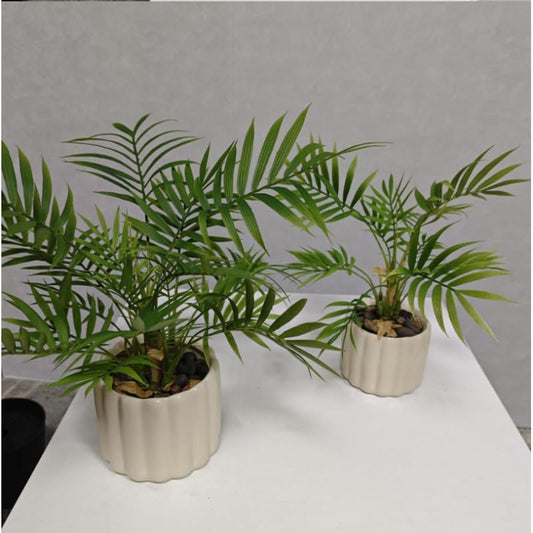 Artificial Areca Palm Plant in Pot, Faux Tropical Palm Tree with Cream Ceramic Planter, Indoor Home Office Decor
