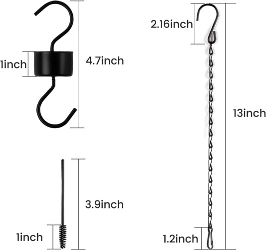 Yenmoz Metal Ant Moat Hooks, Feeder Hanging Chains and Brushes Kits for Hummingbird Feeders Nectar Safety Protection - 5 Sets Black