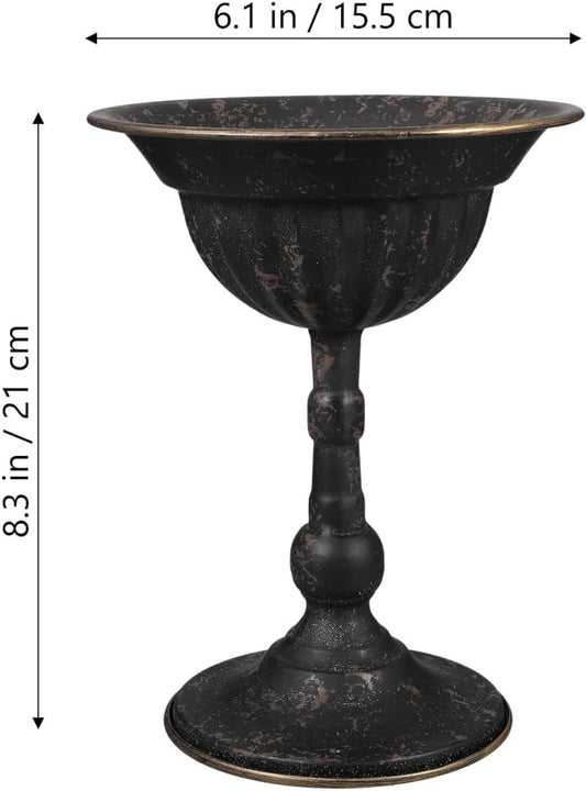 Vintage Black Iron Trophy Vase Metal Planter with Distressed Finish, Decorative Flower Vase Centerpiece for Wedding, Hotel, and Outdoor Hanging Basket Décor