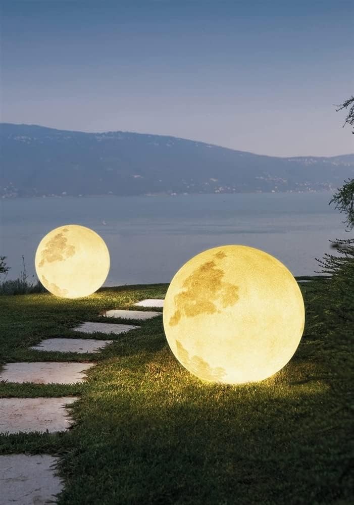 Outdoor Wall Lights LED Moon Floor Lamp, 3D Outdoor Waterproof Moon Decorative Lamp, Rechargeable Dimmable Garden Light Fixture for Dining Atmosphere Light Waterproof Pillar Lamp(Size:50cm)