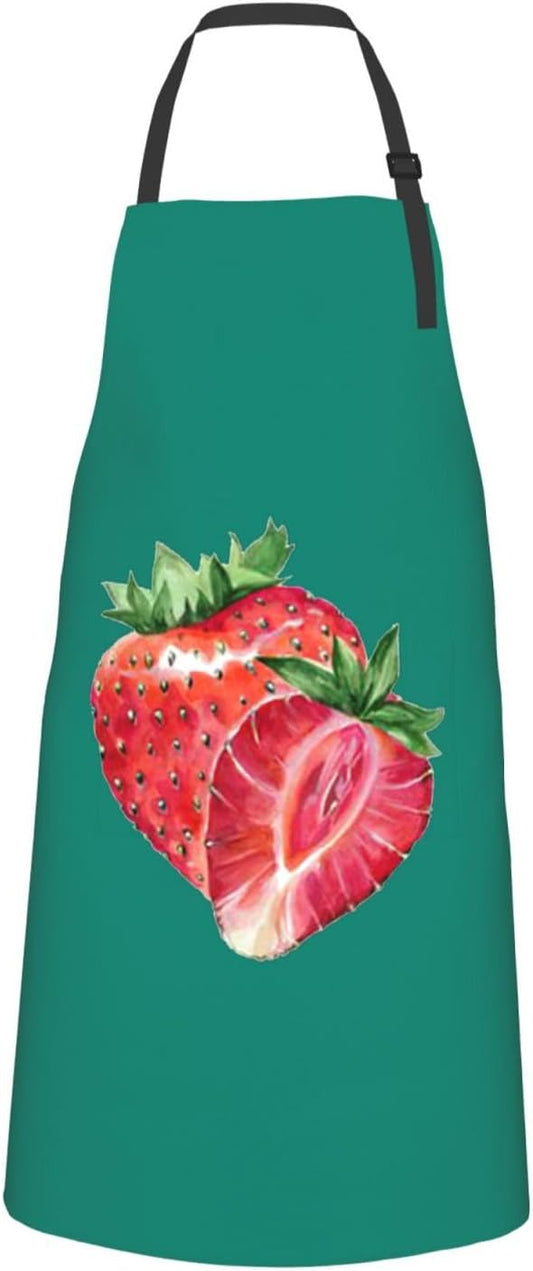 Strawberry print Waterproof apron with pocket adjustable cooking apron for adult kitchen bibs to bake