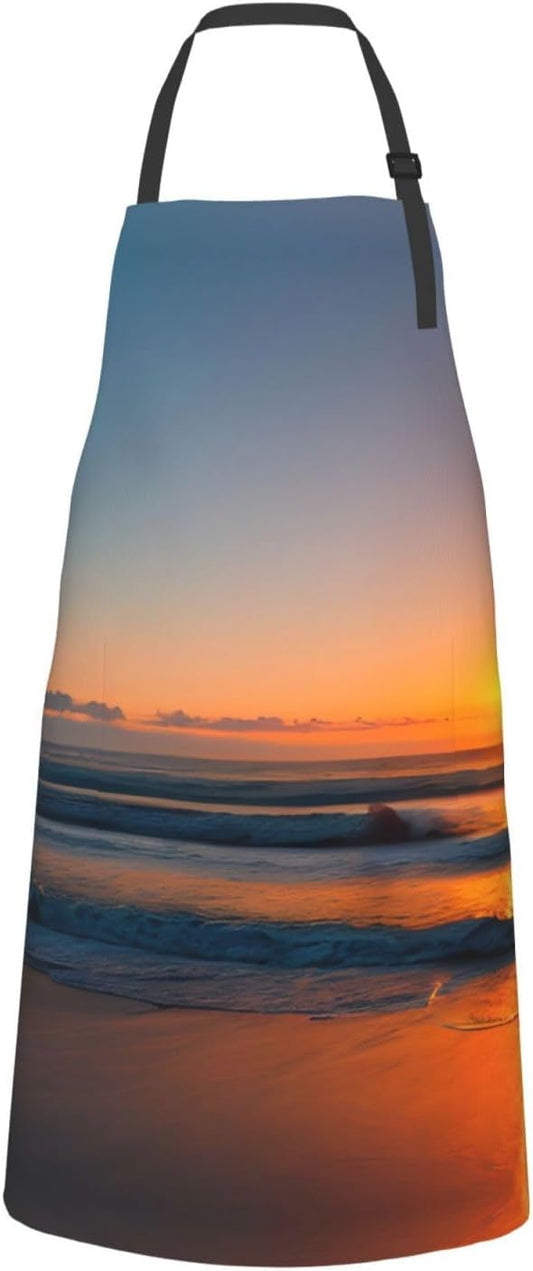 Beautiful Sunrise Ocean print Waterproof chef's apron with pocket apron for kitchen cooking baking barbecue and gardening