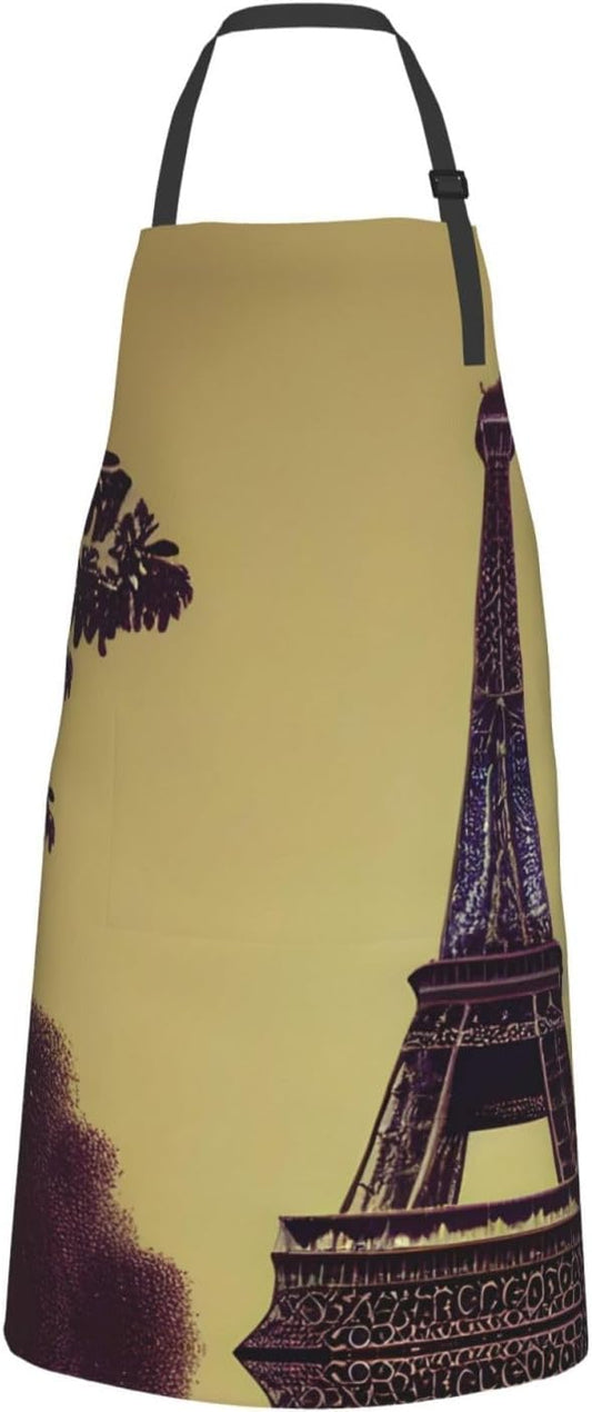 Eiffel Tower Paris print Waterproof chef's apron with pocket apron for kitchen cooking baking barbecue and gardening