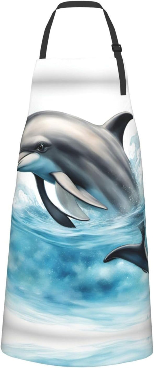 Ocean Dolphin Looking at You print Waterproof chef's apron with pocket apron for kitchen cooking baking barbecue and gardening
