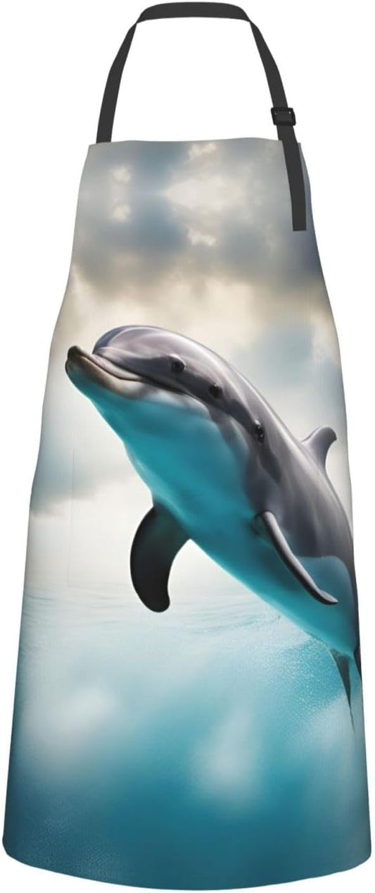 Funny Dolphin Looking at You print Waterproof chef's apron with pocket