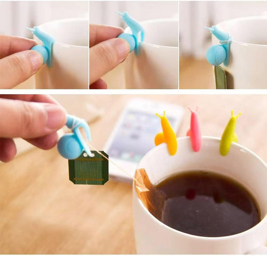 10-Pack Silicone Snail Tea Bag Clips - Cute Colorful Cup Edge Holders