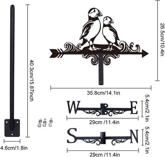 SUPERDANT Puffin Weather Vane Bird Wind Vanes for Yard Animal Metal Weathervane Roof Mount for Gardens Outside Black Weathervanes Farmhouse Farm Barn Sheds Patio Decorations