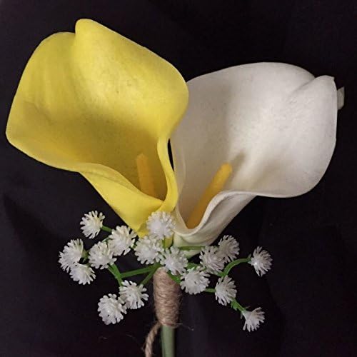 Real Touch Two Calla Lily Boutonniere Corsage Customize (White and Yellow)