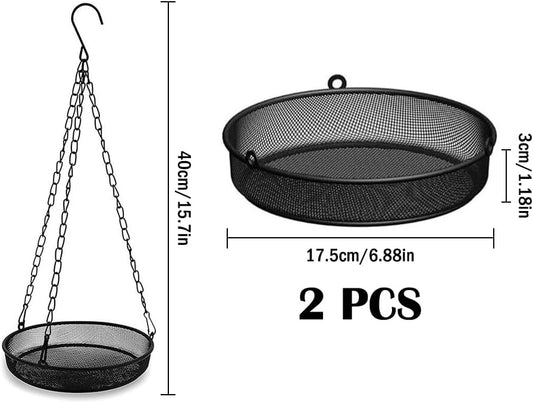 2PCS Metal Hanging Bird Feeder Tray, Hanging Feeder Seed Tray, with Chains, Outside Hanging Bird Feeder Tray, Metal Mesh Platform Feeders,Seed Tray Platform,for Attracting Birds,Outdoors,Garden