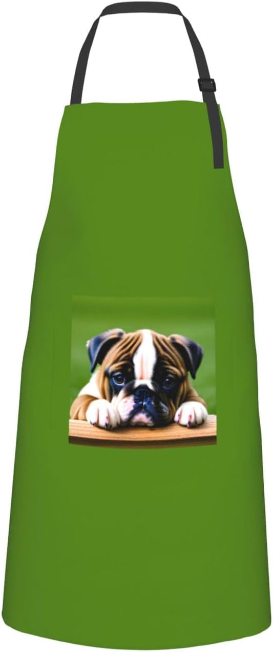 Cute Bulldog Puppy print Waterproof chef's apron with pocket apron for kitchen cooking baking barbecue and gardening