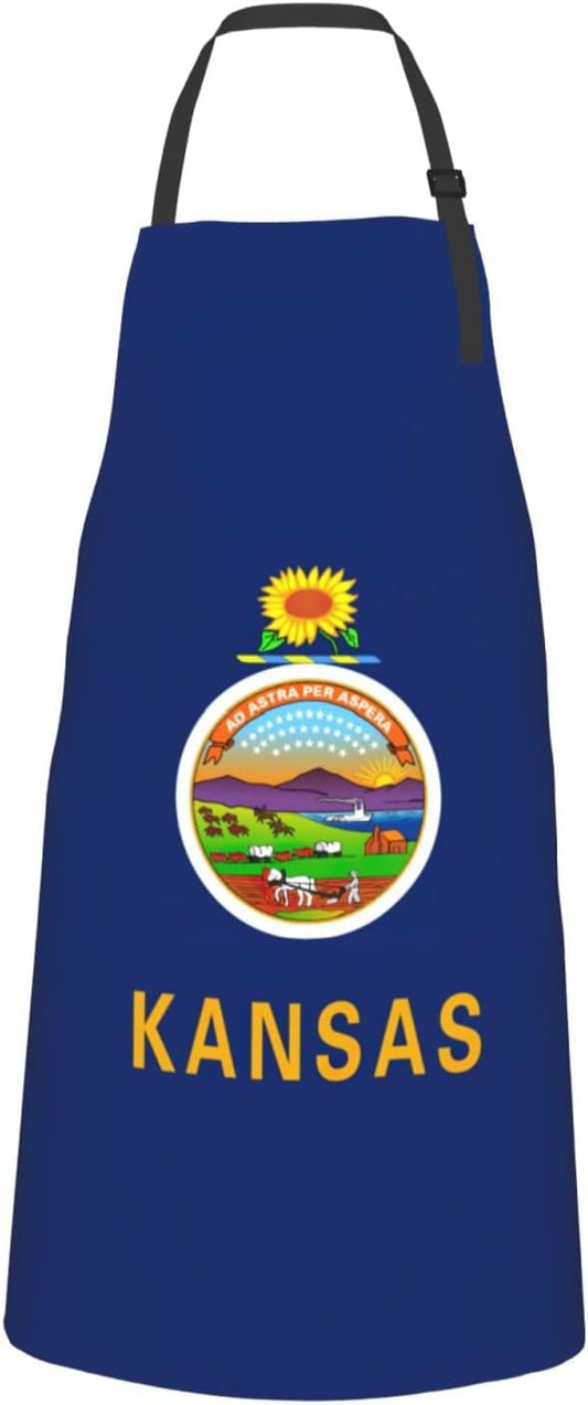 Kansas State Flag print Waterproof chef's apron with pocket apron for kitchen cooking baking barbecue and gardening