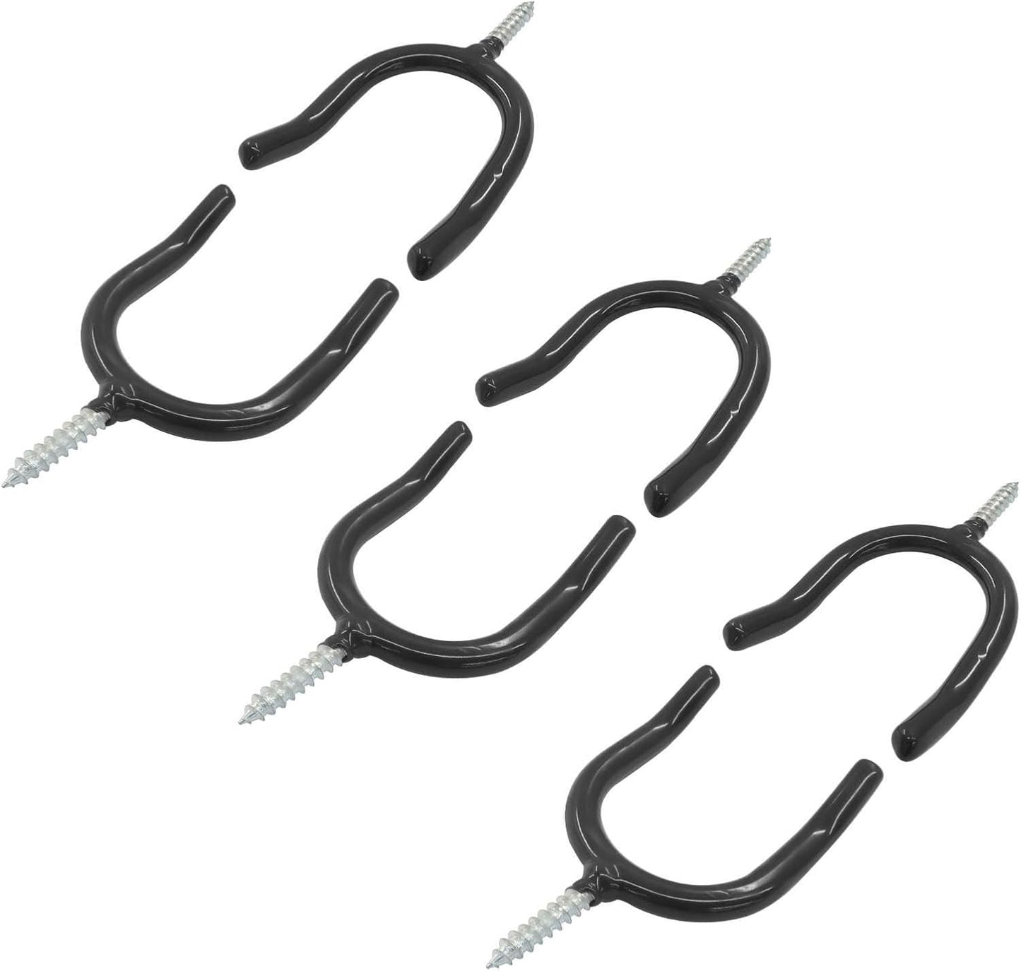 6pcs Heavy Duty Screw-in U-Shaped Utility Hooks, Black Corrosion-Resistant Wall Mounted Utility Hooks for Garage Storage and Garden Tools, Durable Steel Construction with Anti-Rust Coating