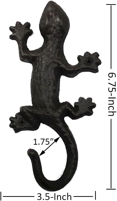 Novelty Iron Metal Gecko Hooks Coat Rack Wall Decor, Animal Lizard Garden Tool Wall Hooks Hanger Indoor Outdoor for Home Garden Yard Fence, Towel Hooks, Beach Towels, Keys Holder