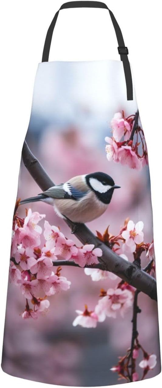 Spring Bird print Waterproof apron with pocket adjustable cooking apron for adult kitchen bibs to bake