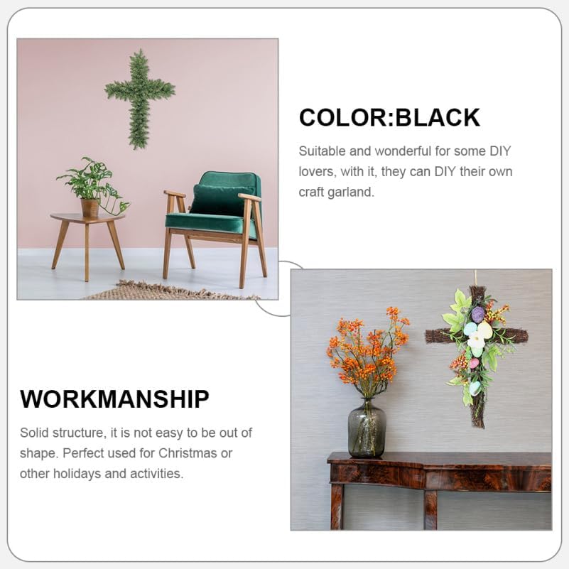 2pcs Wire Frame Wreath Ring Easter Cross Wreath Frame Cross Floral Wreath Form Floral Wreath Frame Front Door Garland Tinsel Cross Shaped Wreath Rack Iron The Cross Making Tools, Black