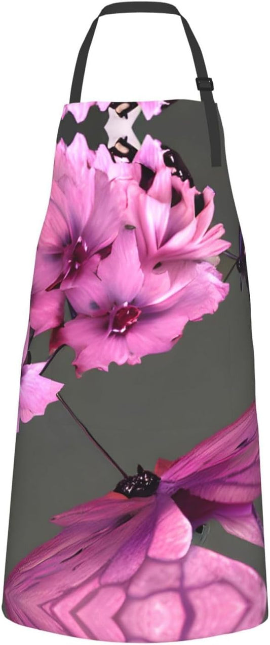 Butterflies Flowers print Waterproof chef's apron with pocket apron for kitchen cooking baking barbecue and gardening