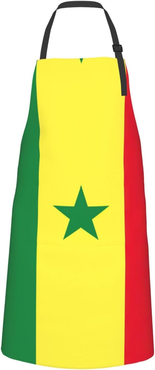 Flag of Senegal print Waterproof chef's apron with pocket apron for kitchen cooking baking barbecue and gardening
