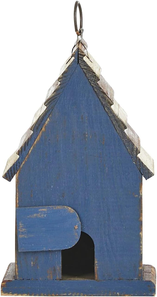 Glitzhome 9" H Patriotic Wooden Bird House, Hanging Birdhouses for Outdoors, Distressed Solid Wood Cottage Design with 3D Star, Garden Birdhouse for Bluebird Hummingbird Wren Finch Cardinals Cedar