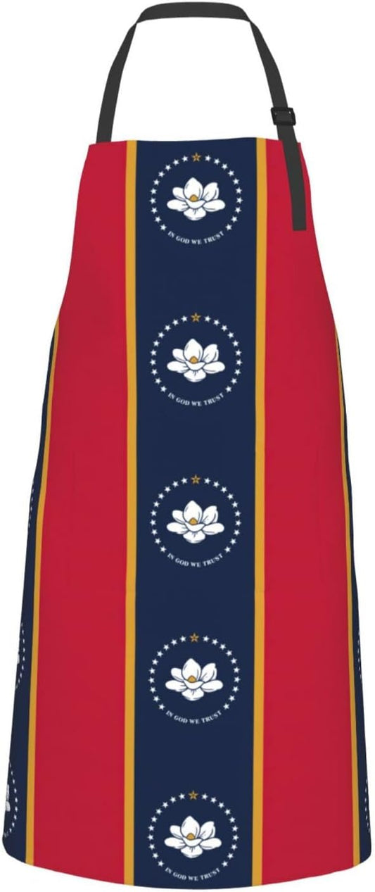 Mississippi State Flag print Waterproof chef's apron with pocket apron for kitchen cooking baking barbecue and gardening