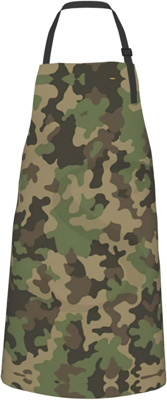 Green camo print Waterproof apron with pocket adjustable cooking apron for adult kitchen bibs to bake