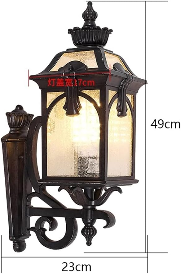 Garden Antique Outdoor Wall Sconces Die-cast Aluminum Waterproof Bracket Lamp with Seed Glass Shade Lantern Lights Mount Lighting 49cm for Villa Decor