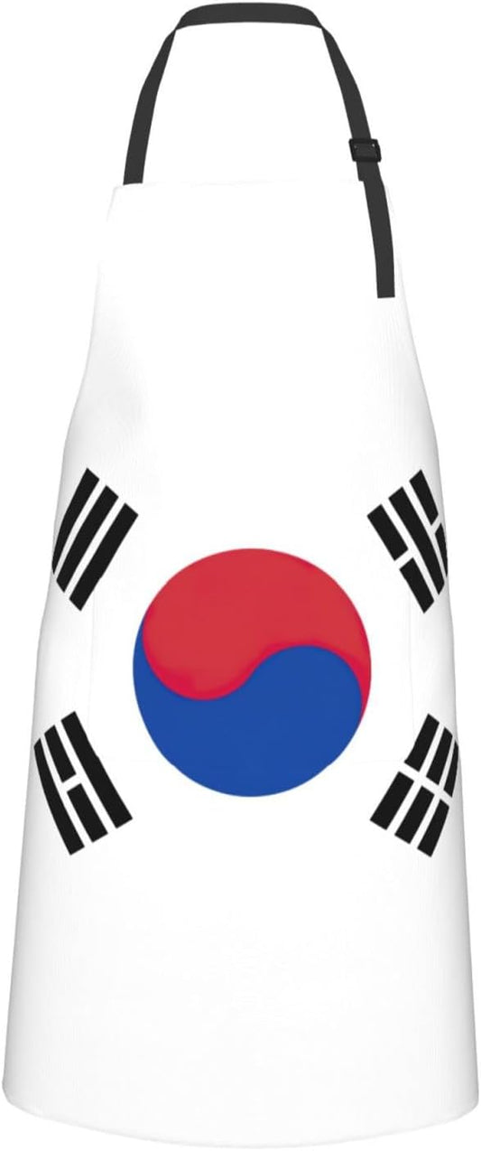 Flag of Republic of Korea print Waterproof chef's apron with pocket apron for kitchen cooking baking barbecue and gardening