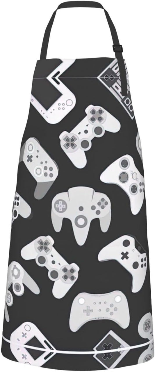 Game Controller Print 28x33 In Adult Kitchen Apron with Pockets Versatile Chef Smock for Cooking Baking