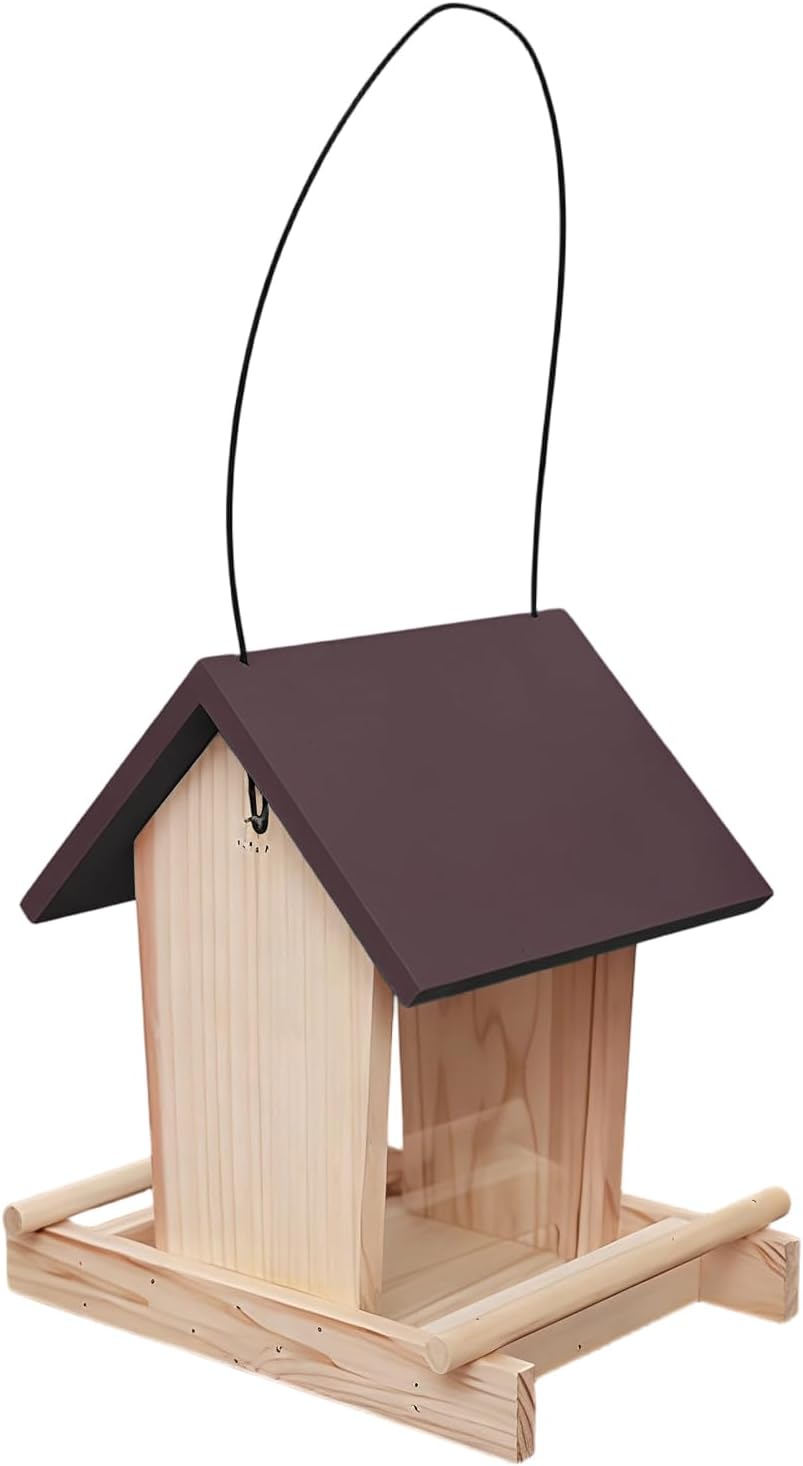 Standing Bird Feeder - Wooden Pole Design, Treat Bowl with Hanging Rope, Bird House with Stable Base, Garden Accessories, Feeding Station for Backyard Patio, 8.07 x 6.50 x 8.27 inch