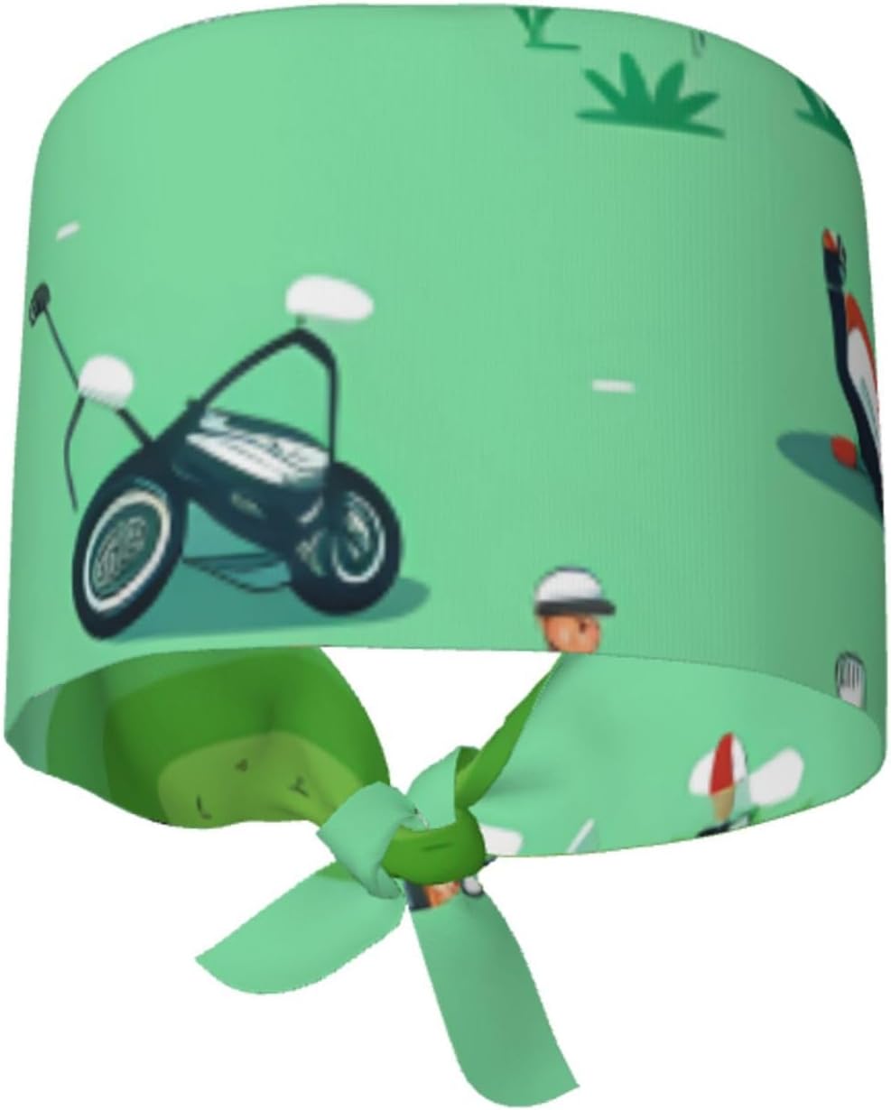 Breathable Work Hat Golf on The Lawn Printing for Chef, Nursing, Spa, Facial Care, Fitness Black