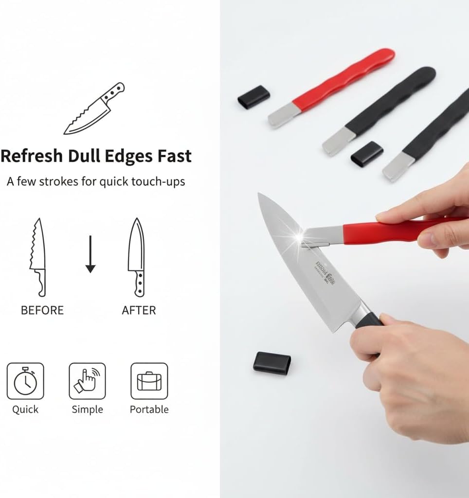 Clipper Blade Sharpener, 6 Pack Garden Tool Sharpener for Hedge Shears, Scissors, Pruning Shears, Hatchets, Sickle - Portable & Durable(3 Red, 3 Black)