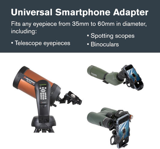 Celestron – NexYZ DX – Universal Smartphone Adapter for Telescope, Binoculars & Spotting Scopes – 3-Axis Precision Alignment – Capture Images & Video Through Your Optics – Includes Bluetooth Remote