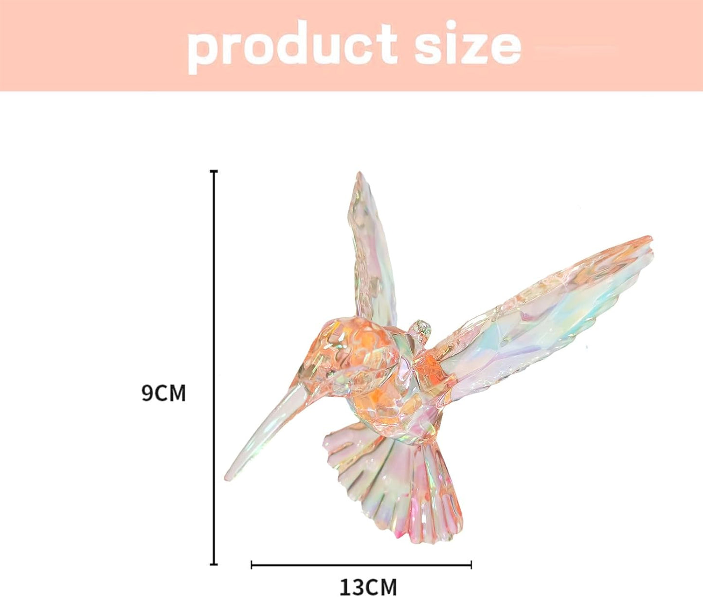 Hummingbird Ornament Decor Figurines Acrylic Hanging Hummingbirds Crystal Suncatcher Bird Figurine for Home Decorative Tree Ornaments Charm Humingbird Party Decorations(Iridescent)