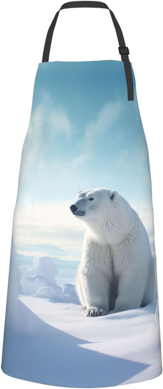 polar bear print Waterproof apron with pocket adjustable cooking apron for adult kitchen bibs to bake